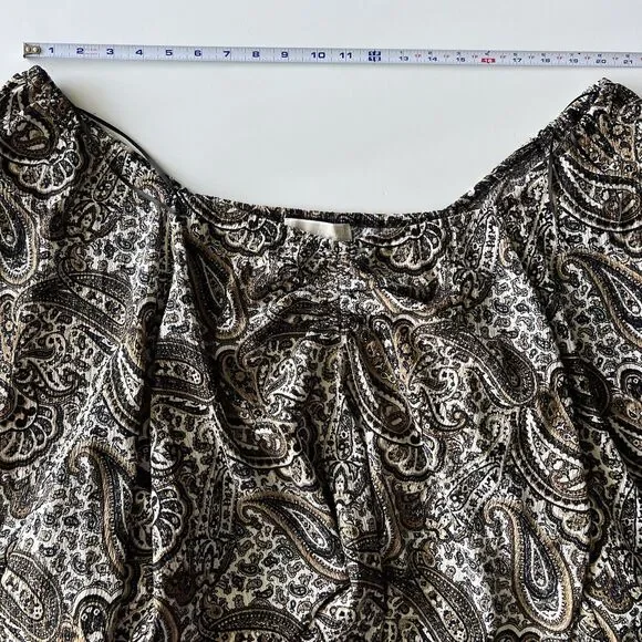 Michael Kors Womens Size 2X Blouse Paisley Print Long Sleeve Husk Tan Cream NWT - Picture 7 of 10